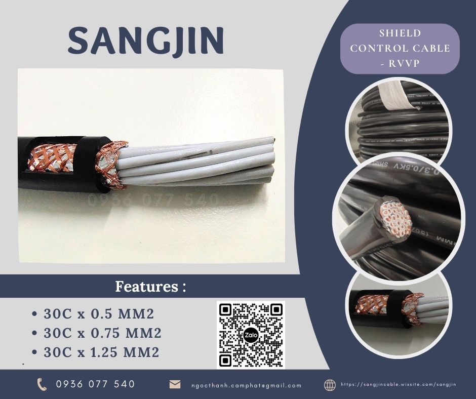 C&aacute;p điều khiển 20 x 1.25 mm2 c&oacute; lưới chống nhiễu Sangjin - Sang jin RVVP
