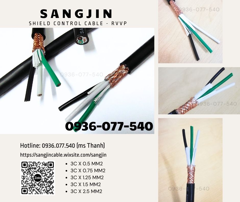 C&aacute;p điều khiển c&oacute; lưới chống nhiễu Sangjin 3 x 0.75 mm2 - C&aacute;p Sangjin RVVP