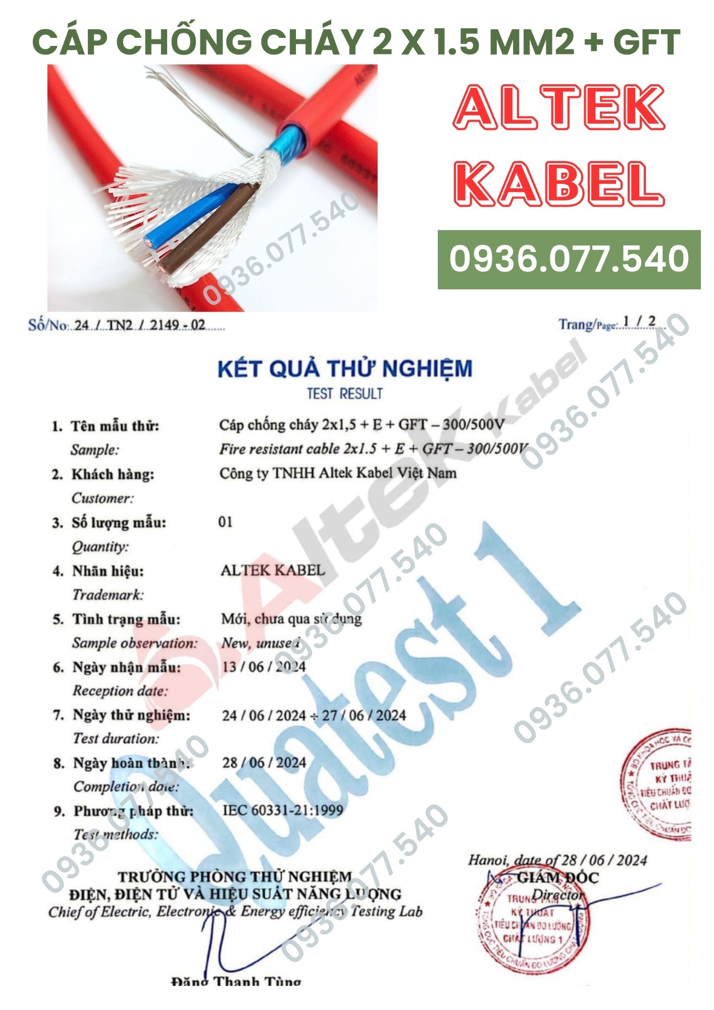 Cáp chống cháy chống nhiễu 2 x 1.5 mm2 - fire resistant cable