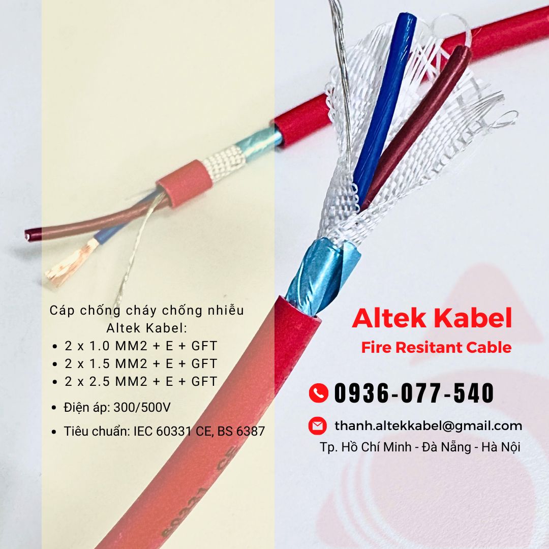 Cáp chống cháy chống nhiễu 2 x 1.0 mm2 + E + GFT - fire resistant cable