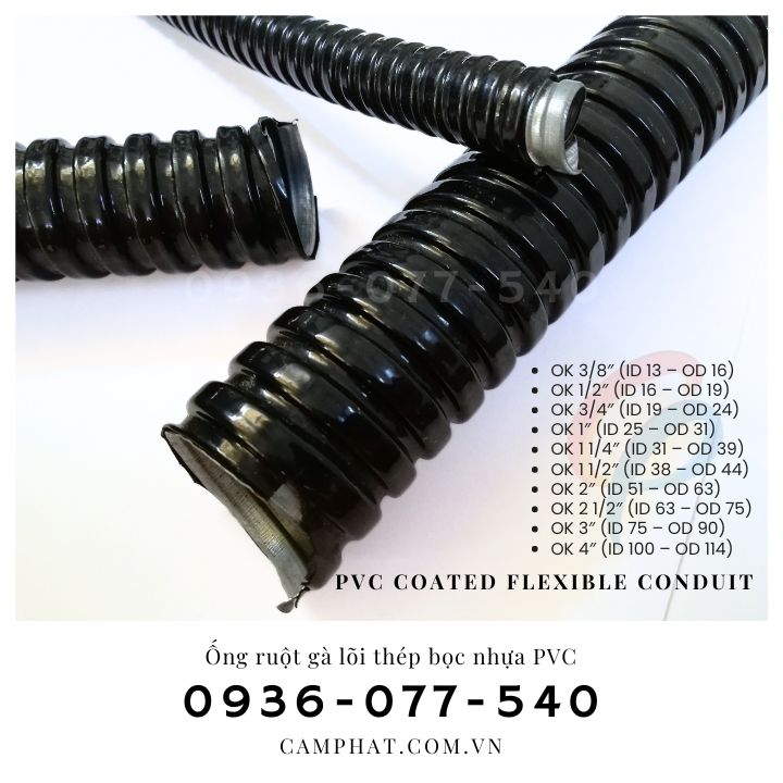 Ống ruột g&agrave; l&otilde;i th&eacute;p bọc nhựa PVC - Ống mềm luồn d&acirc;y điện phi 20 - 1/2 inch