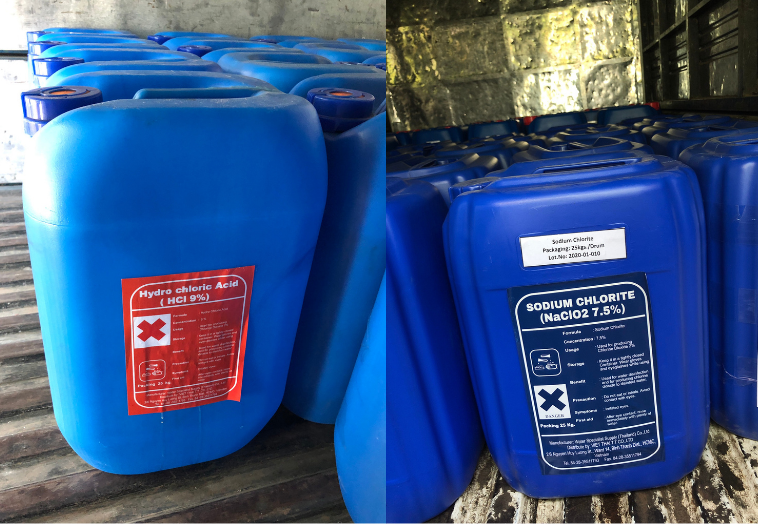 H&oacute;a chất Acid HCL 9% v&agrave; Sodium Chlorite (NaCLO2) 7.5%