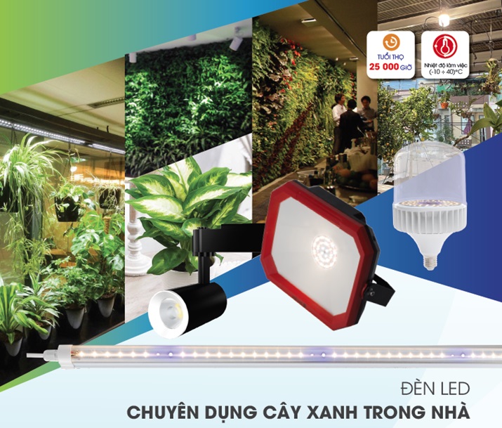 Đ&egrave;n led c&acirc;y xanh trong nh&agrave;