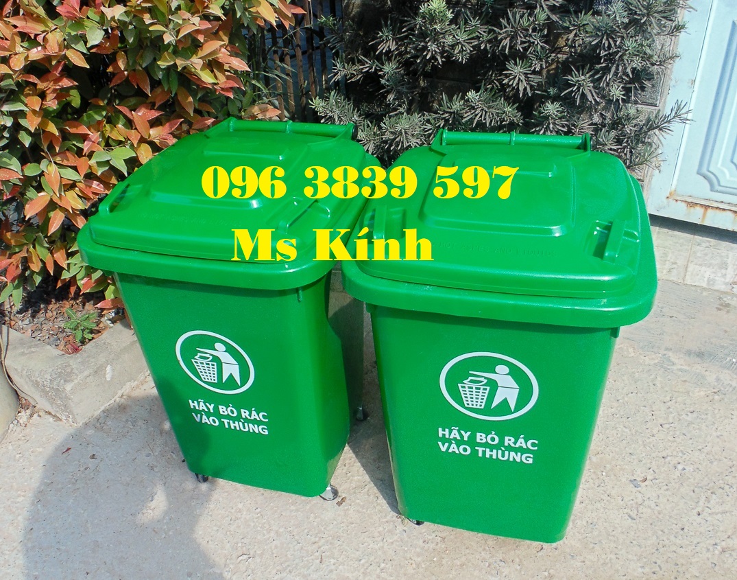 Thùng rác nhựa 60 lít nắp kín có bánh xe