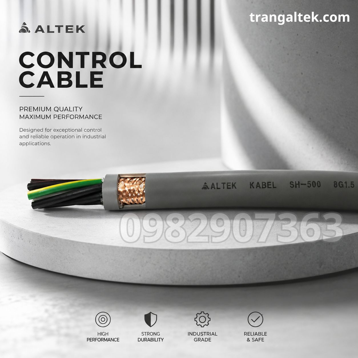 Cáp điều khiển đồng mềm 8 lõi vỏ PVC xám Altek Kabel 