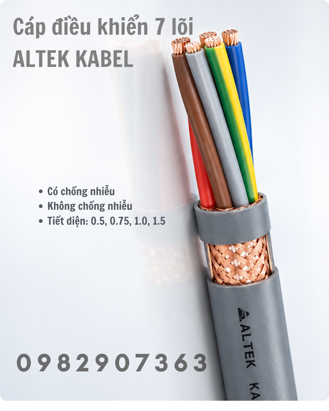 C&aacute;p điều khiển đồng mềm 7 l&otilde;i vỏ PVC x&aacute;m Altek Kabel 