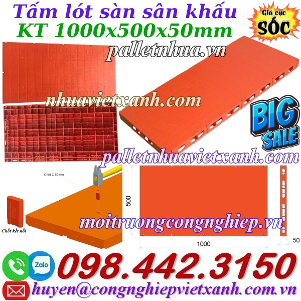 Tấm lót sàn sân khấu 1000x500x50m mặt kín màu cam