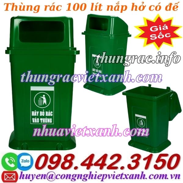 Th&ugrave;ng r&aacute;c 100 l&iacute;t nắp hở ph&iacute;a trước - c&oacute; đế TR100H-Đ