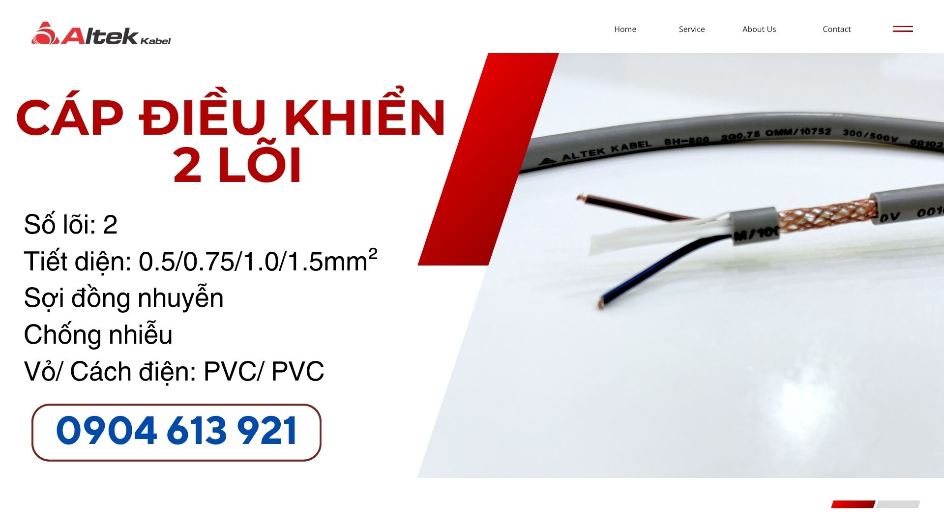 Cáp điều khiển 2 lõi Altek Kabel 2x0.5/2x0.75/2x1.0/2x1.5 chính hãng 