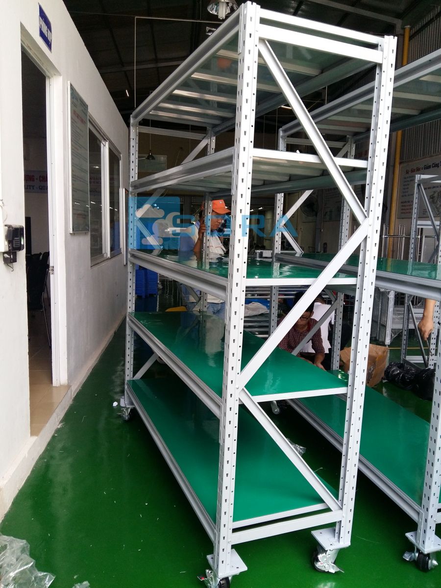Giá để hàng lắp ghép sàn dán ESD có bánh xe