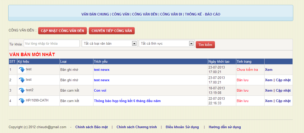 Hệ thống quản l&yacute; c&ocirc;ng văn - văn bản