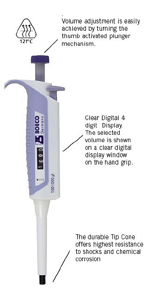 Micropipet boeco 1 k&ecirc;nh điều chỉnh thể t&iacute;ch