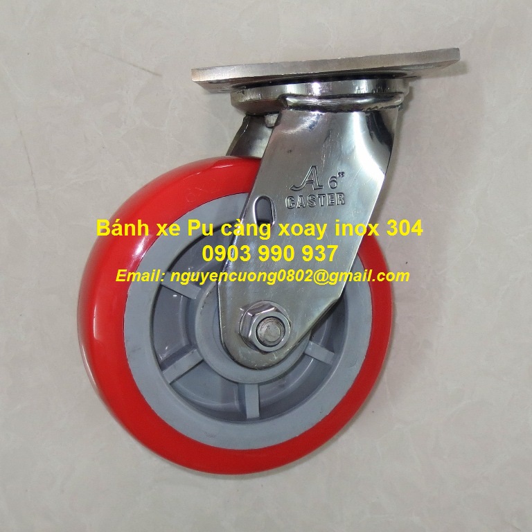 Bánh xe Pu 150 càng xoay inox 304 A Caster