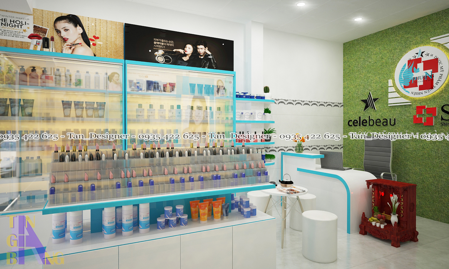 Thiết kế và thi công shop mỹ phẩm Phương