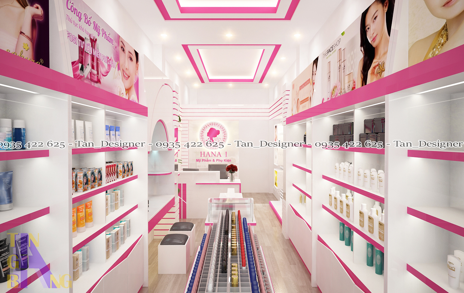 Thiết kế, thi công nội thất shop mỹ phẩm HANA1