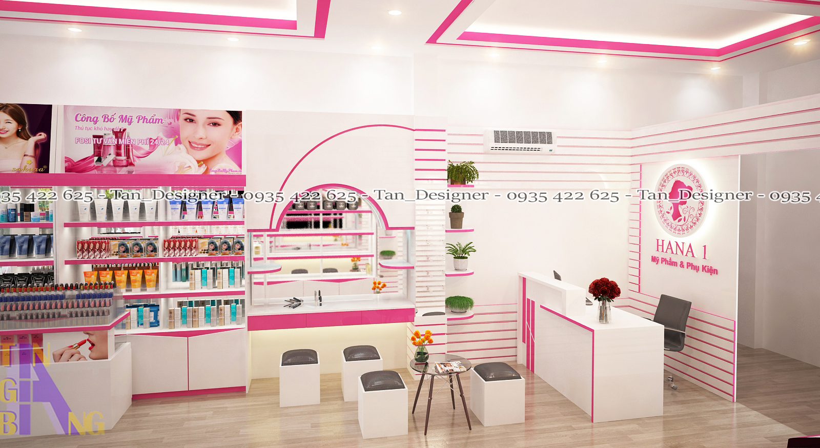 Thiết kế, thi công nội thất shop mỹ phẩm HANA1