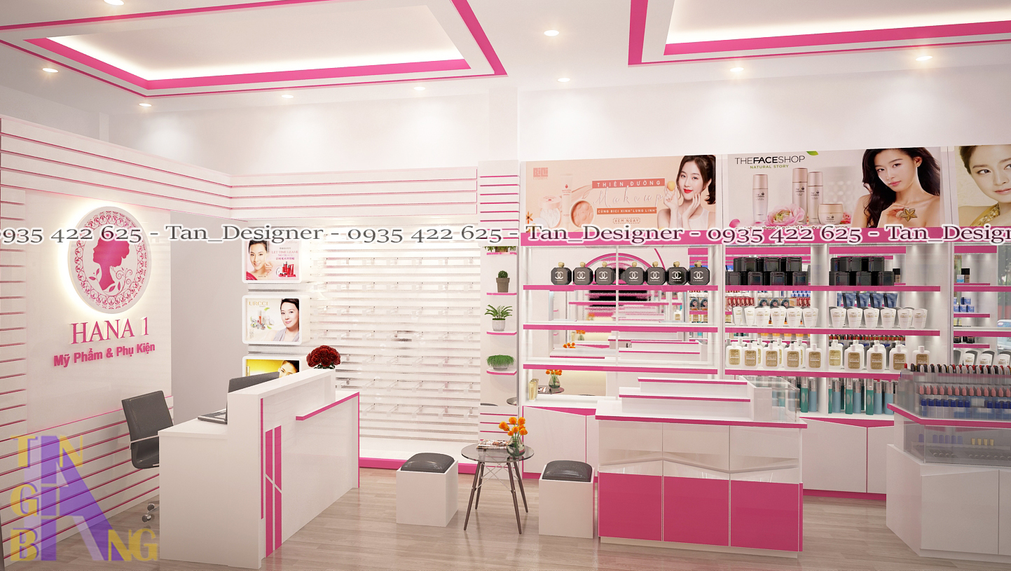 Thiết kế, thi công nội thất shop mỹ phẩm HANA1
