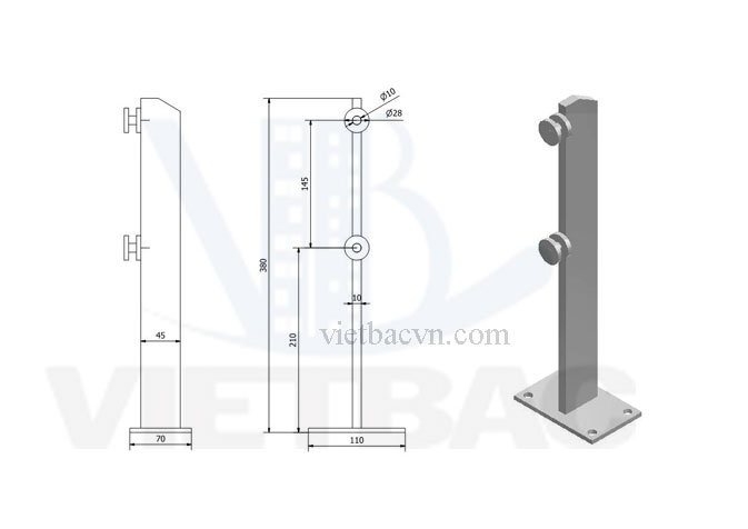 Trụ lan can kính, trụ cầu thang inox, trụ lan can thép không gỉ