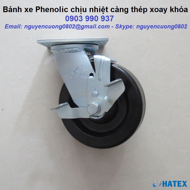 B&aacute;nh xe Phenolic chịu nhiệt độ cao &Oslash;150 c&agrave;ng th&eacute;p xoay kh&oacute;a