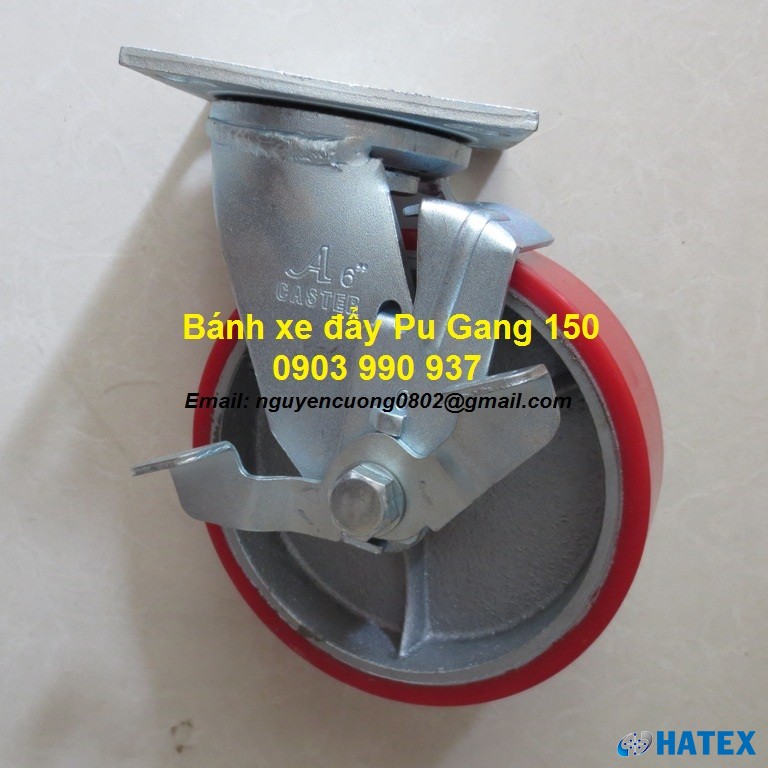 B&aacute;nh xe PU gang 150 c&agrave;ng th&eacute;p cố định A Caster