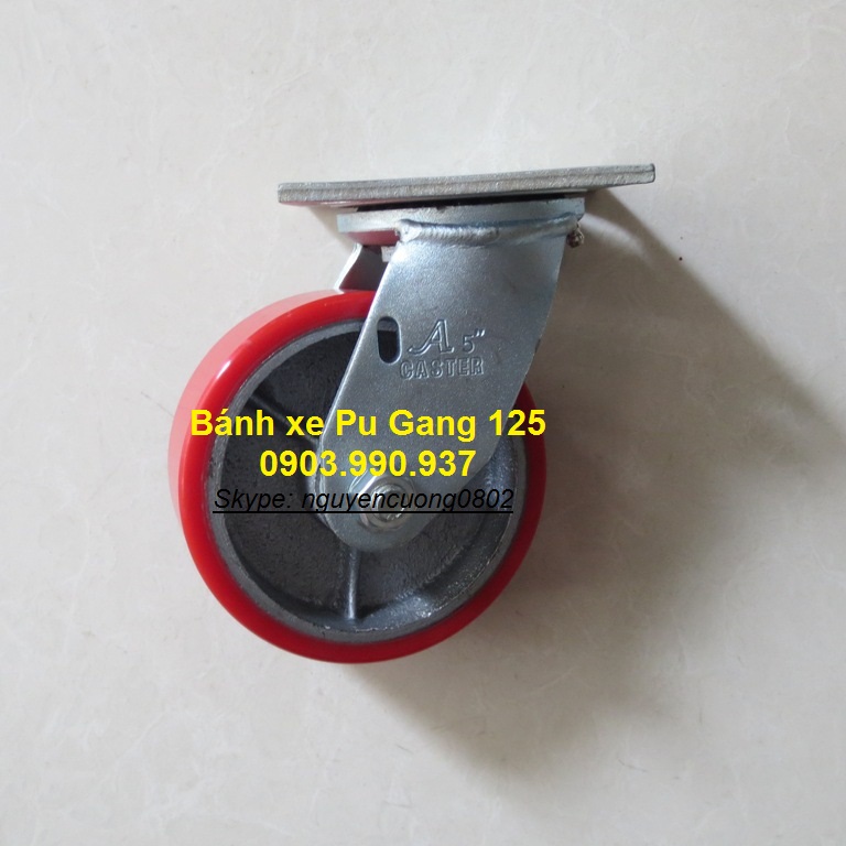 B&aacute;nh xe Pu gang &Oslash;125 c&agrave;ng th&eacute;p xoay