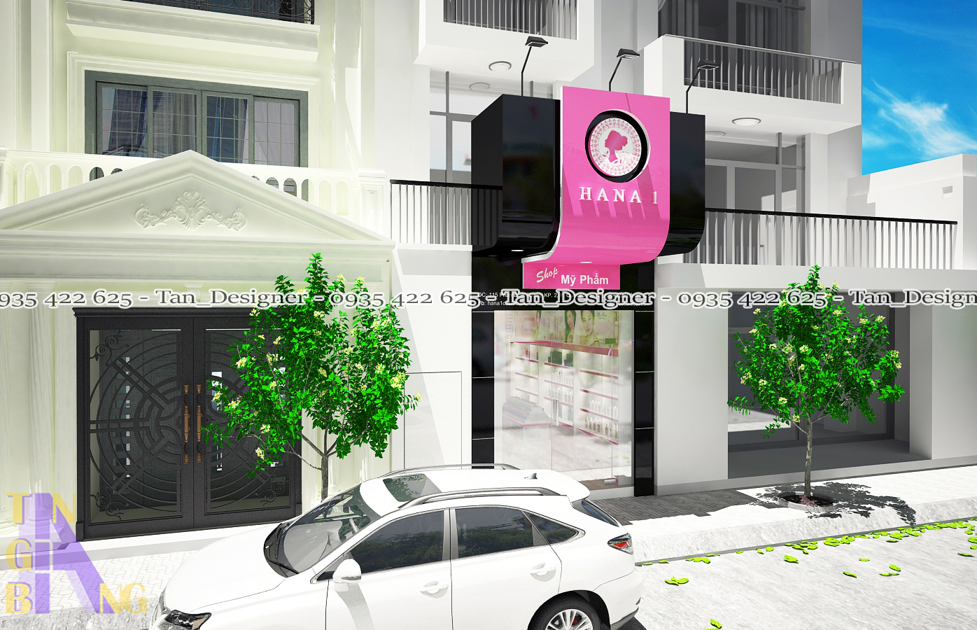 Thiết kế, thi công nội thất shop mỹ phẩm HANA 1